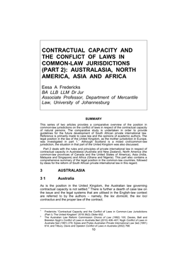 Contractual Capacity and the Conflict of Laws in Common-Law Jurisdictions (Part 2): Australasia, North America, Asia and Africa