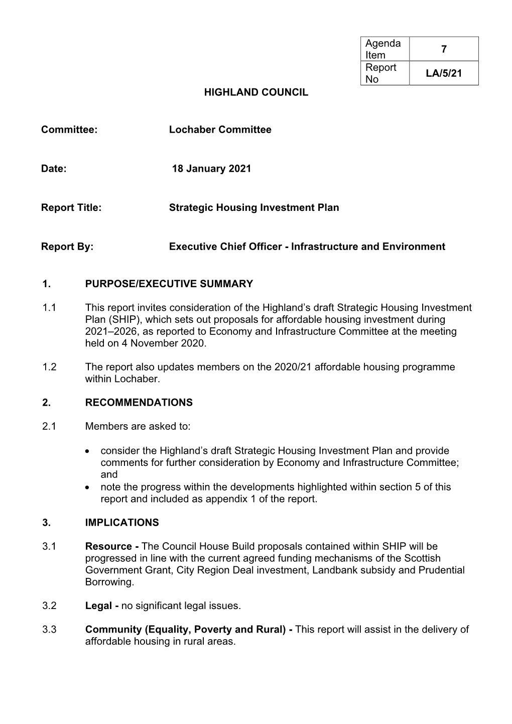 Strategic Housing Investment Plan