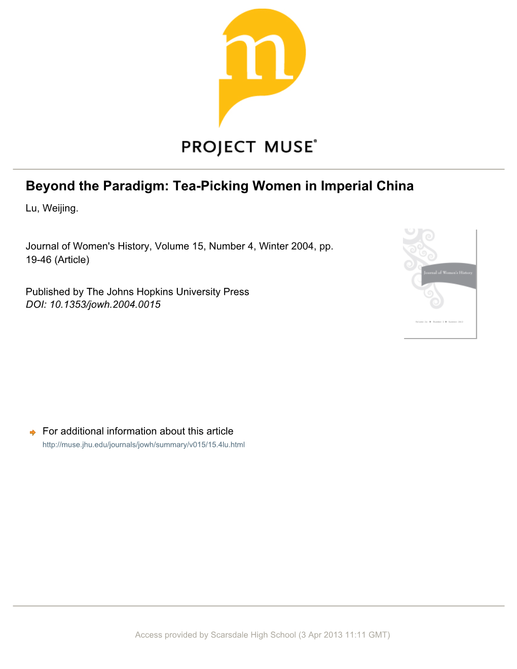 Tea-Picking Women in Imperial China