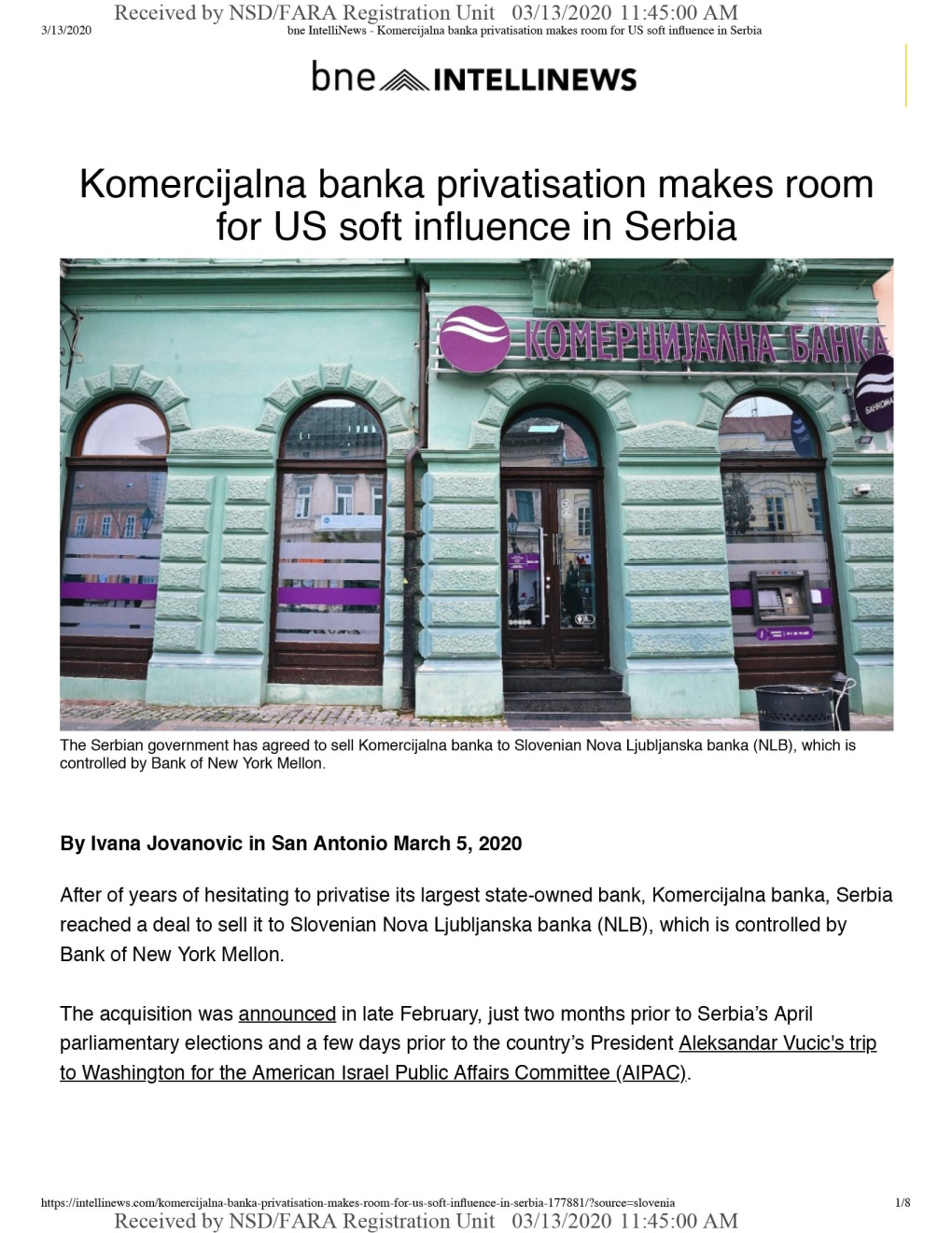 Komercijalna Banka Privatisation Makes Room for US Soft Influence in Serbia Bne^INTELLINEWS