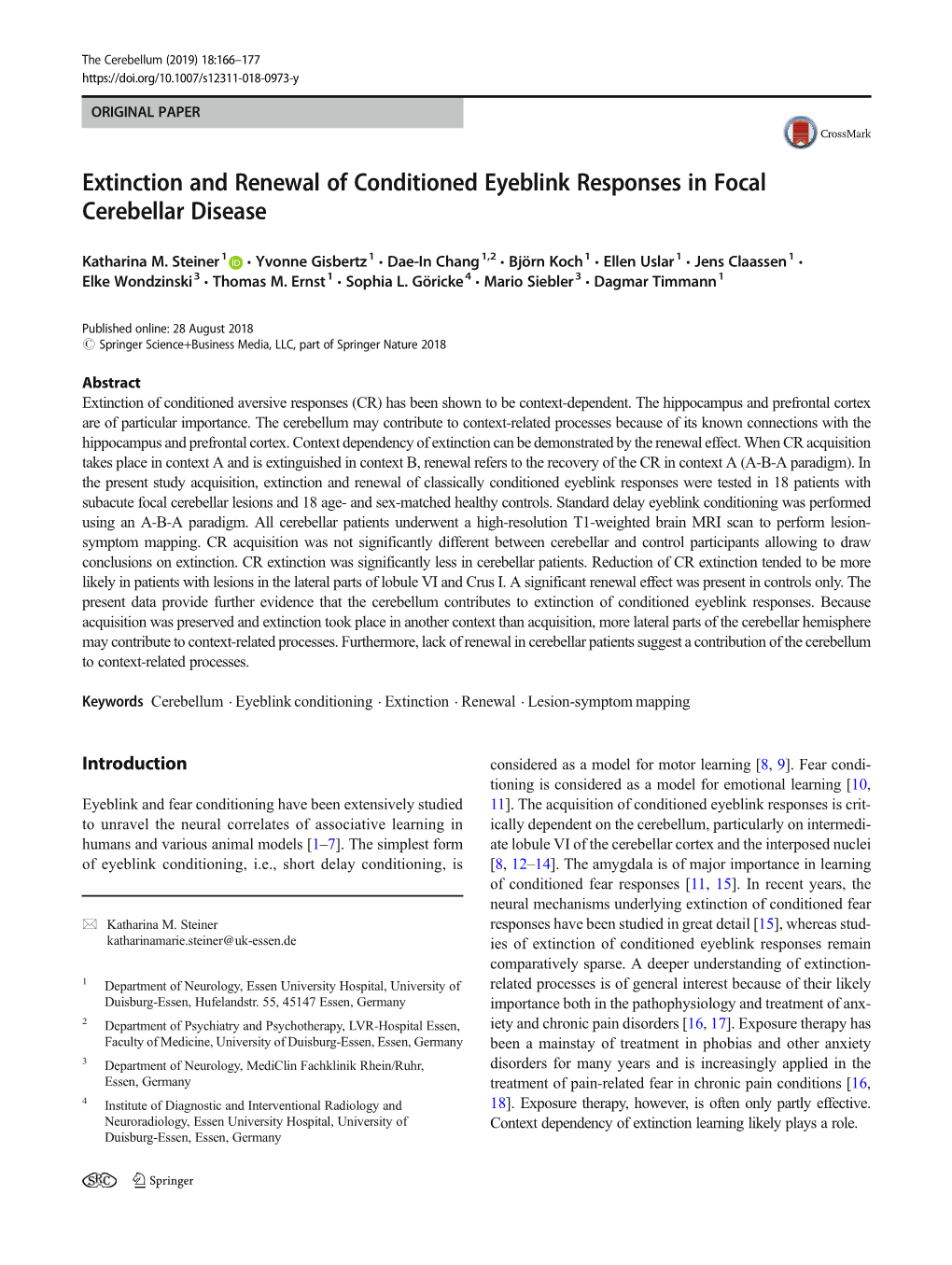 Extinction and Renewal of Conditioned Eyeblink Responses in Focal Cerebellar Disease