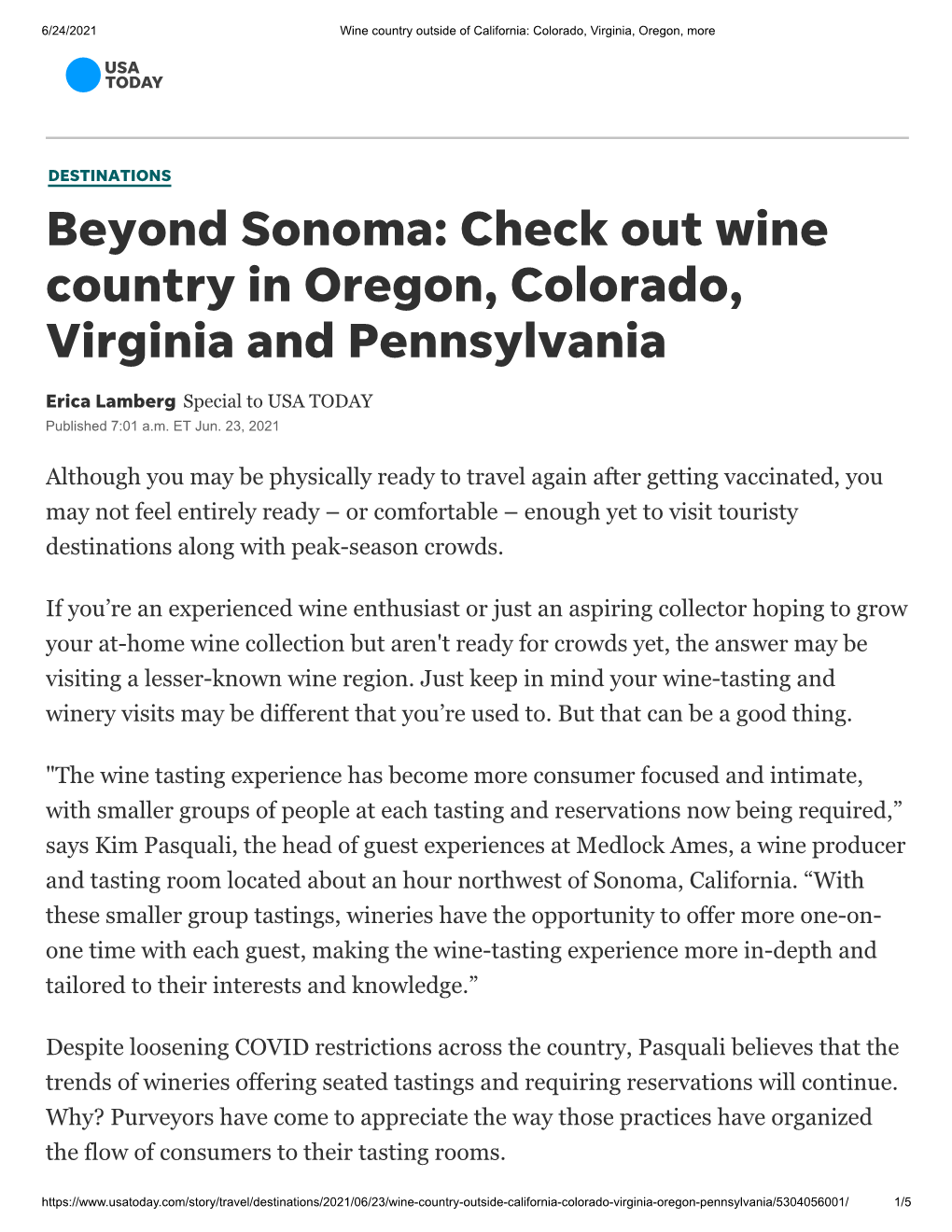 Check out Wine Country in Oregon, Colorado, Virginia and Pennsylvania