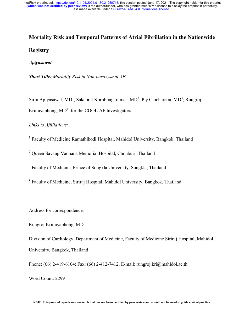 Mortality Risk and Temporal Patterns of Atrial Fibrillation in the Nationwide