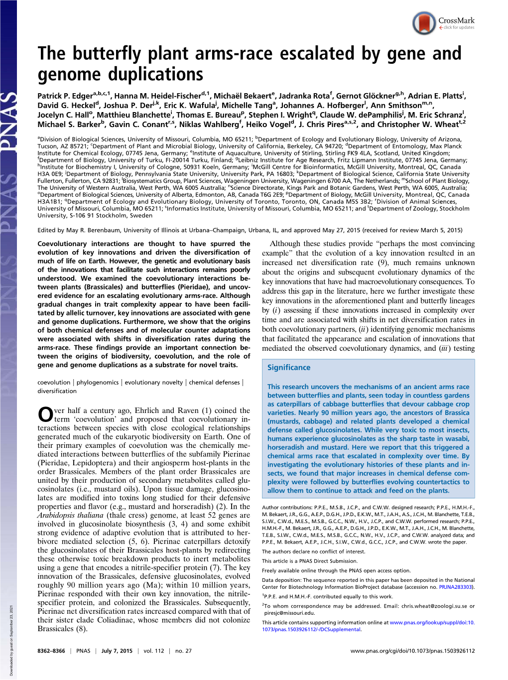 The Butterfly Plant Arms-Race Escalated by Gene and Genome Duplications