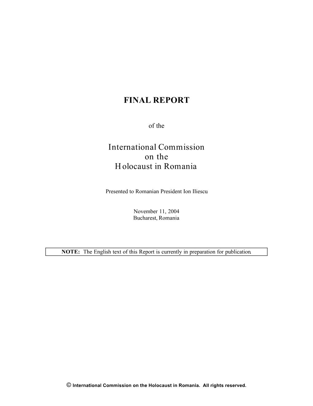 FINAL REPORT International Commission on the Holocaust In