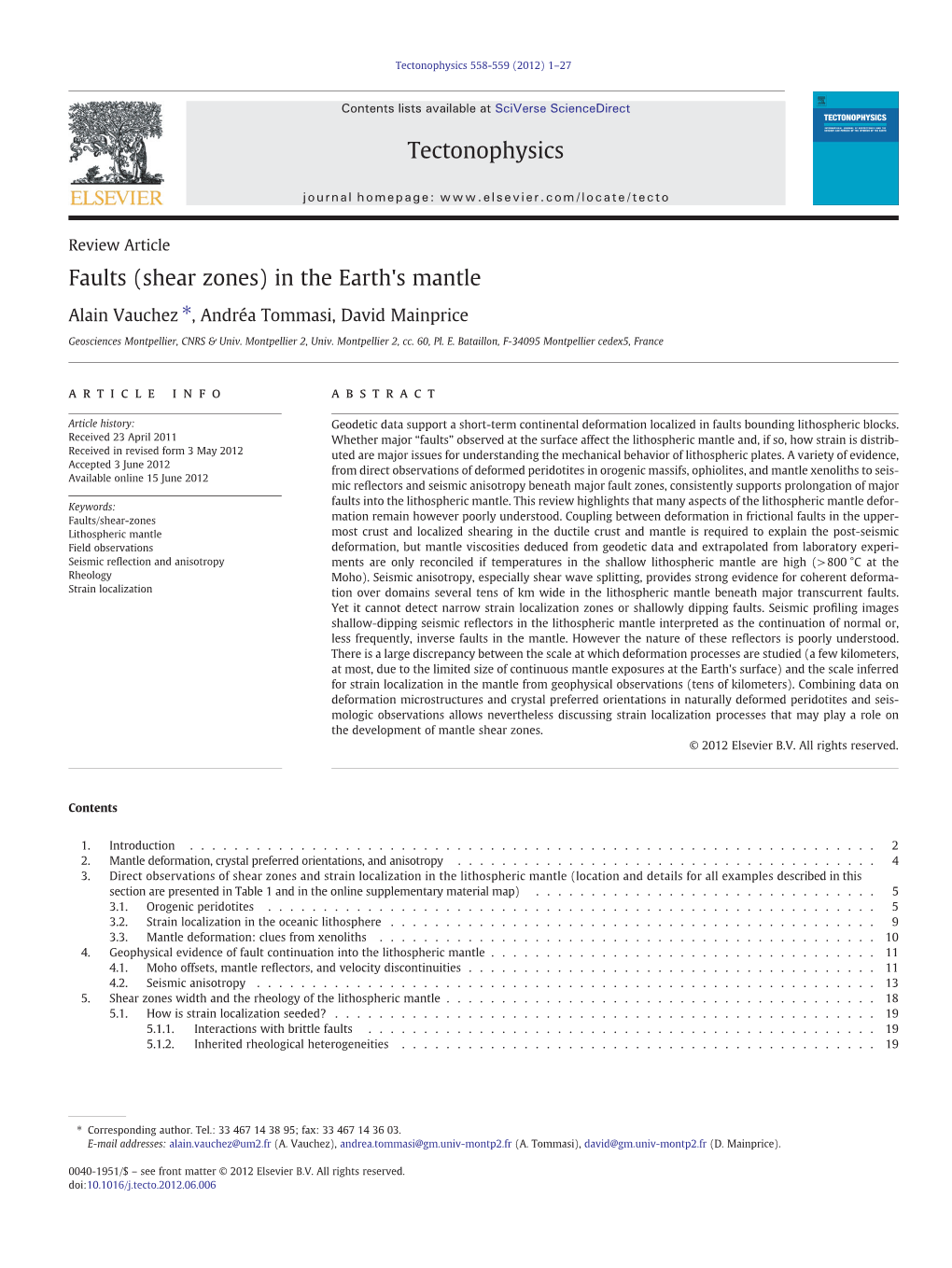 Faults (Shear Zones) in the Earth's Mantle