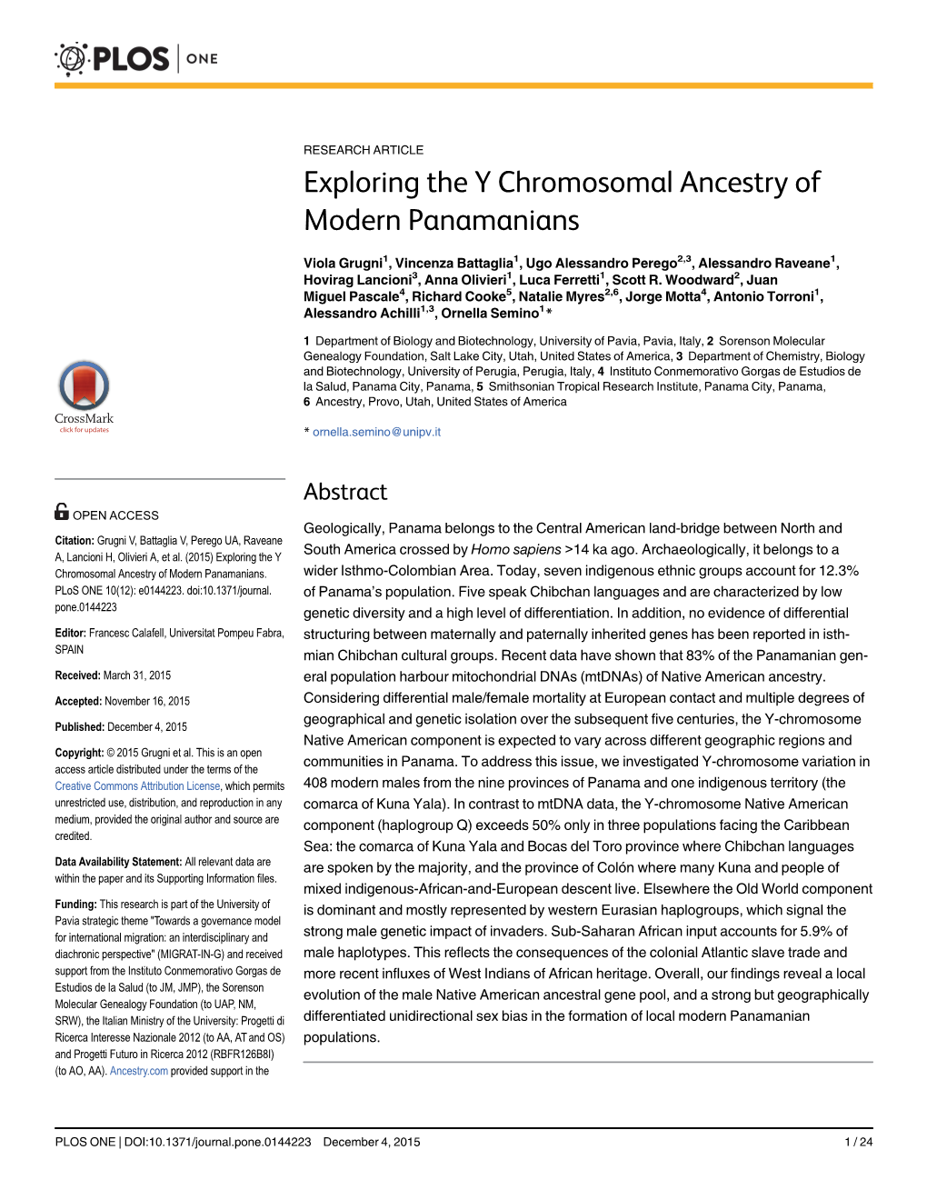 Exploring the Y Chromosomal Ancestry of Modern Panamanians