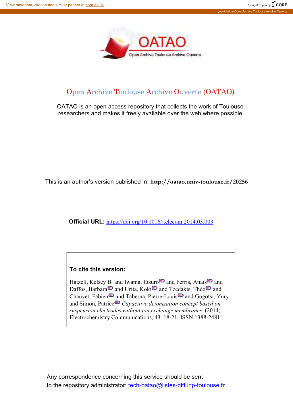 Capacitive Deionization Concept Based on Suspension Electrodes Without Ion Exchange Membranes