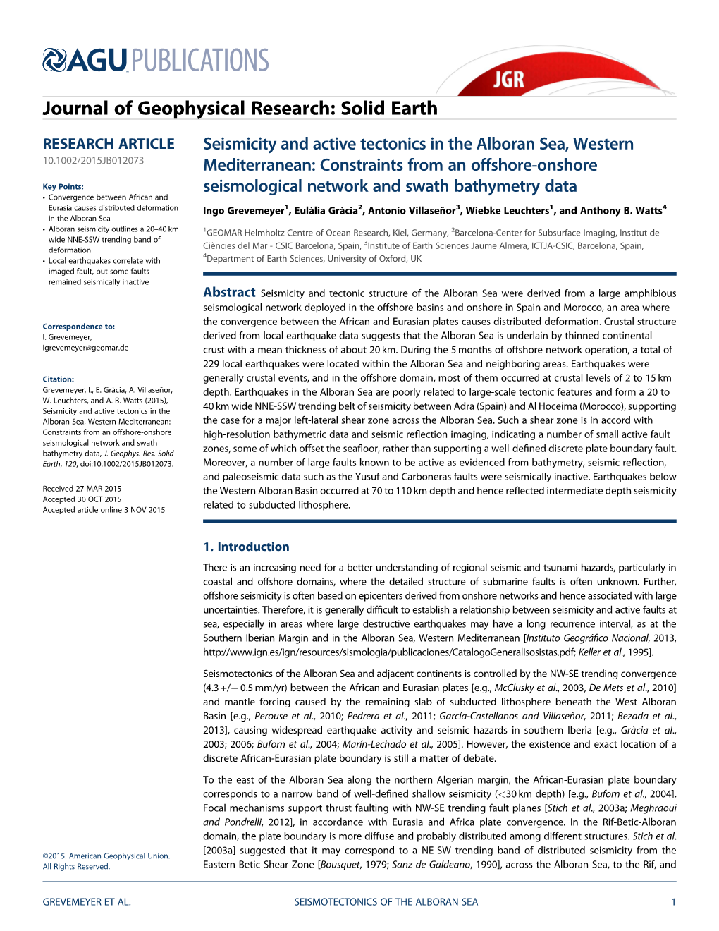 Seismicity and Active Tectonics in the Alboran Sea, Western Mediterranean