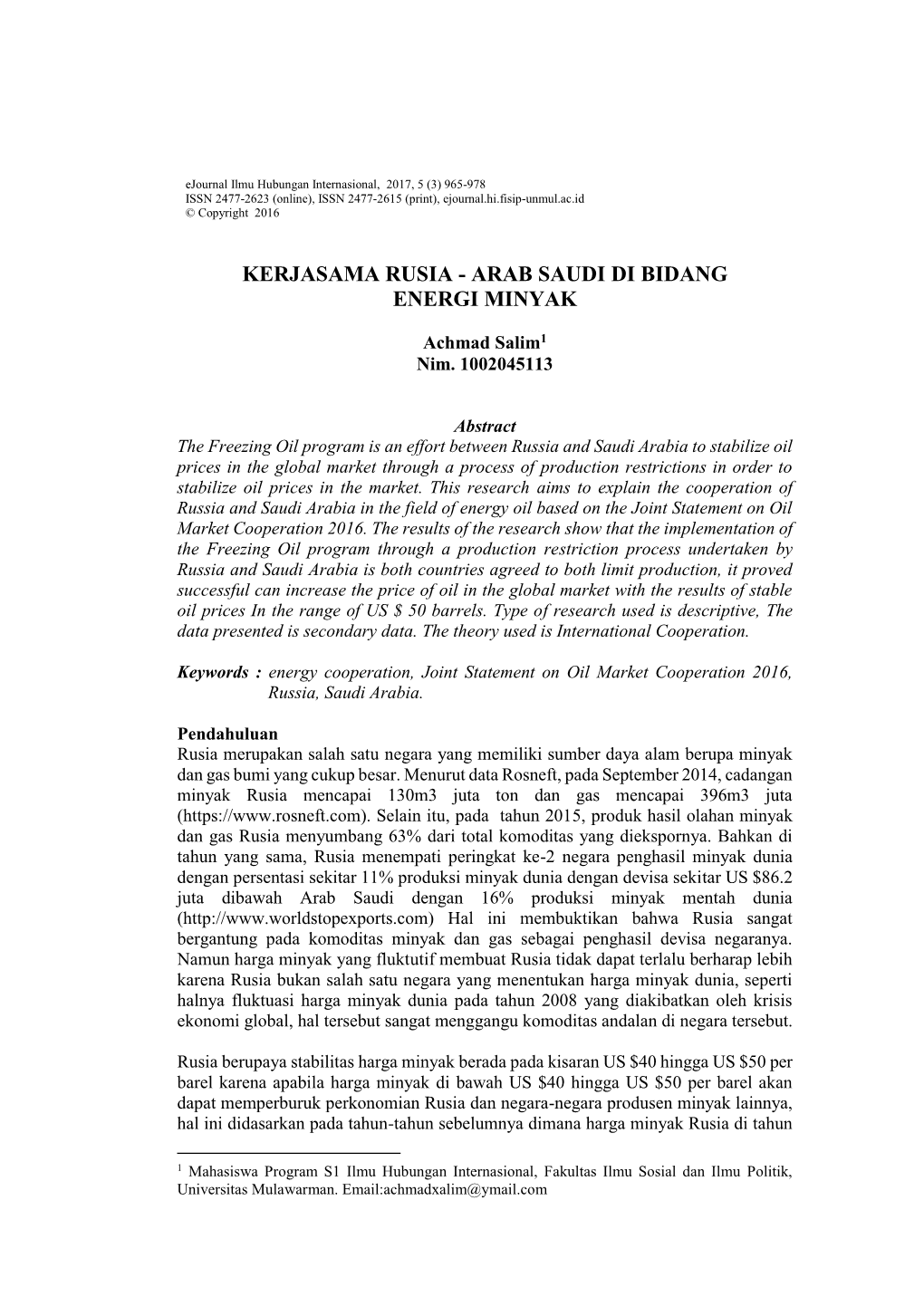 Kerjasama Rusia - Arab Saudi Di Bidang Energi Minyak