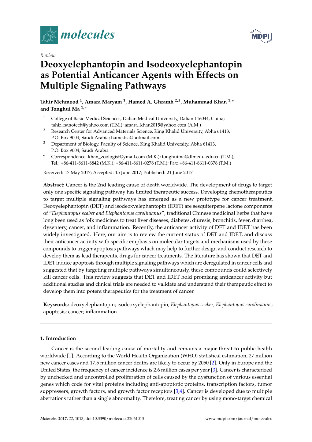 Deoxyelephantopin and Isodeoxyelephantopin As Potential Anticancer Agents with Effects on Multiple Signaling Pathways