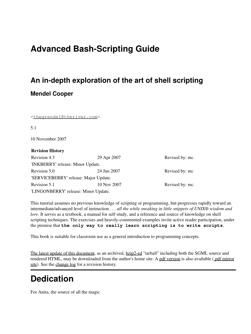 Cooper (2007) Advanced Bash Scripting Guide