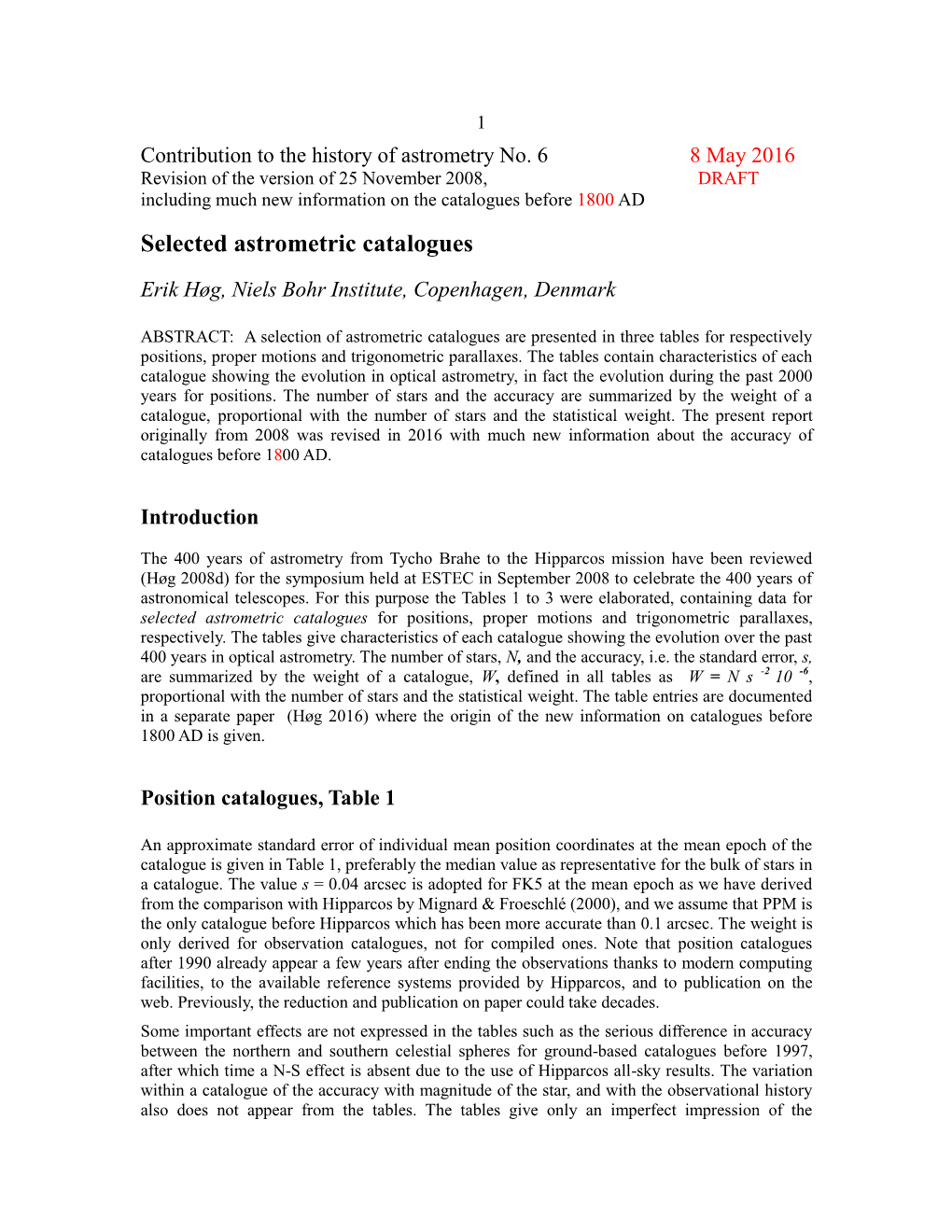 Selected Astrometric Catalogues