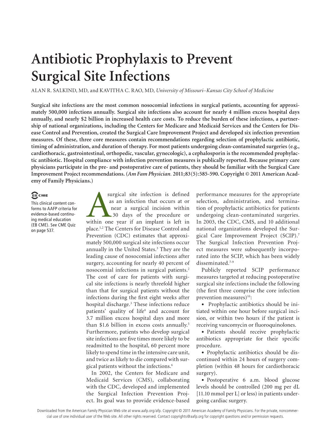 Antibiotic Prophylaxis to Prevent Surgical Site Infections ALAN R