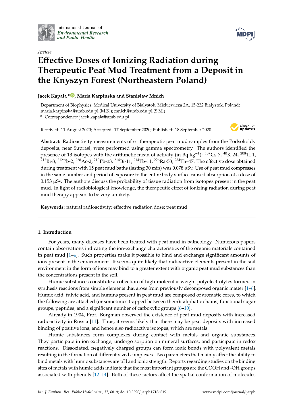 Effective Doses of Ionizing Radiation During Therapeutic Peat