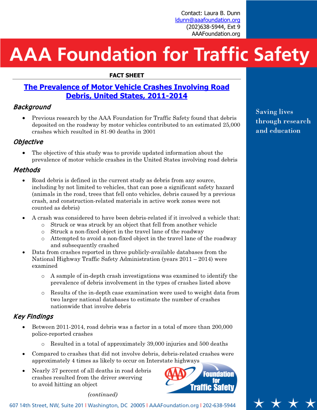 The Prevalence of Motor Vehicle Crashes Involving Road Debris