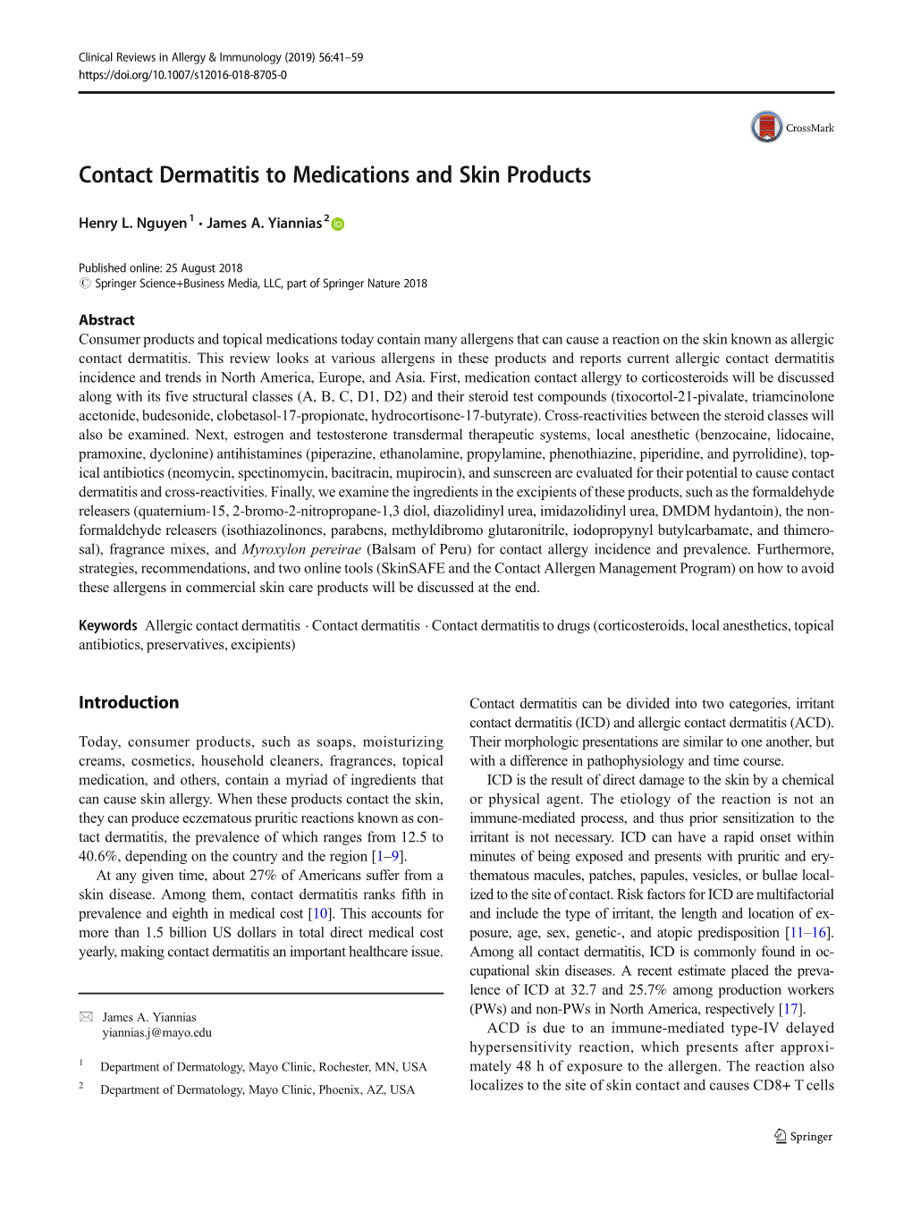 Contact Dermatitis to Medications and Skin Products