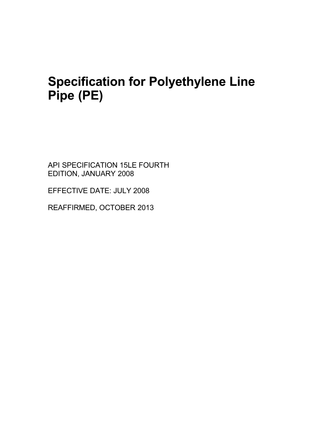 Specification for Polyethylene Line Pipe (PE)