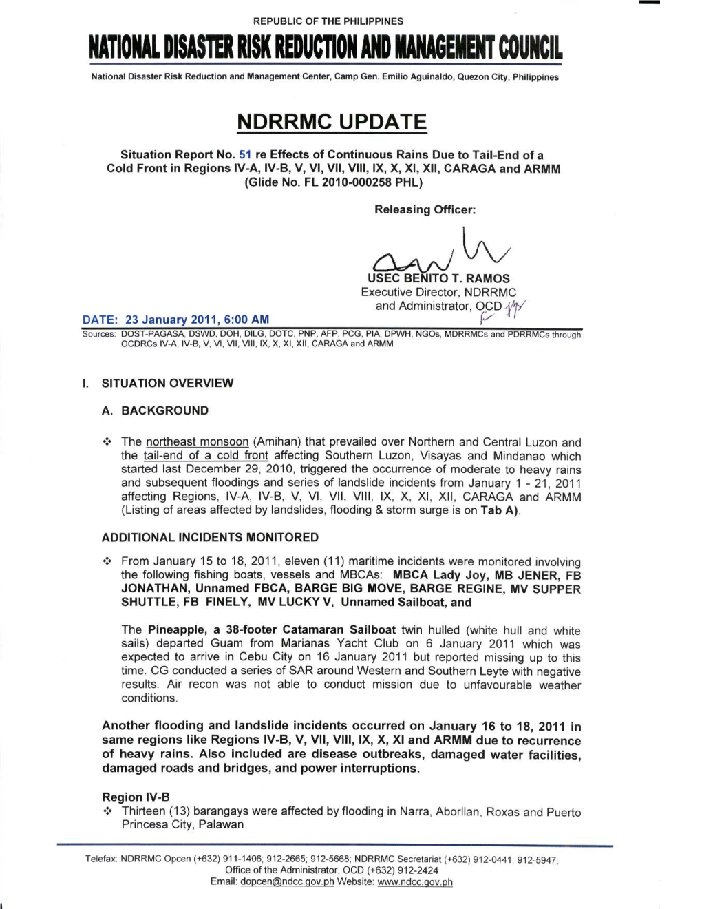 NDRRMC Sitrep 51,23Jan2011, 6:00AM