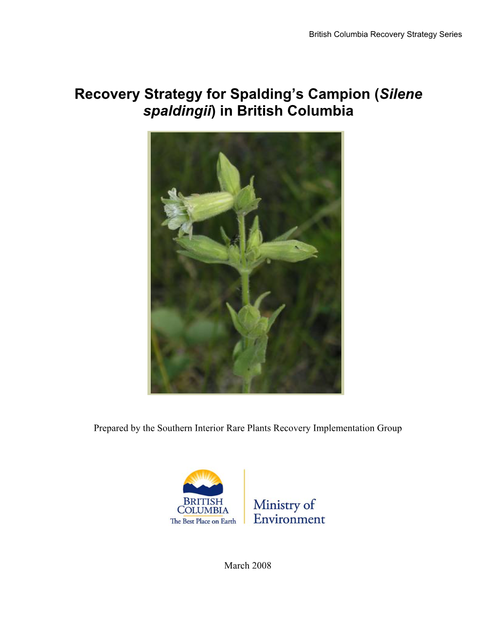 Recovery Strategy for Spalding's Campion (Silene Spaldingii) in British Columbia [Electronic Resource] (British Columbia Recovery Strategy Series)