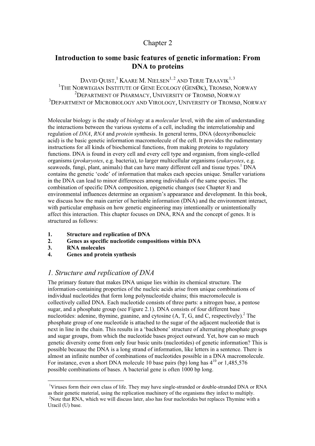 Chapter 2 Introduction to Some Basic Features of Genetic Information