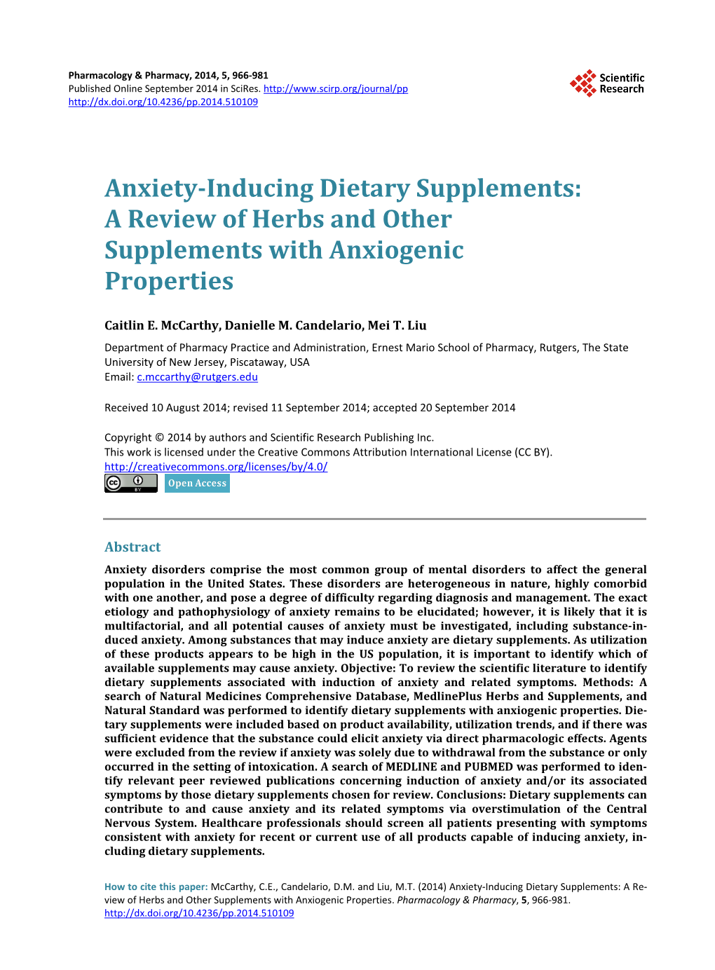 Anxiety-Inducing Dietary Supplements: a Review of Herbs and Other Supplements with Anxiogenic Properties