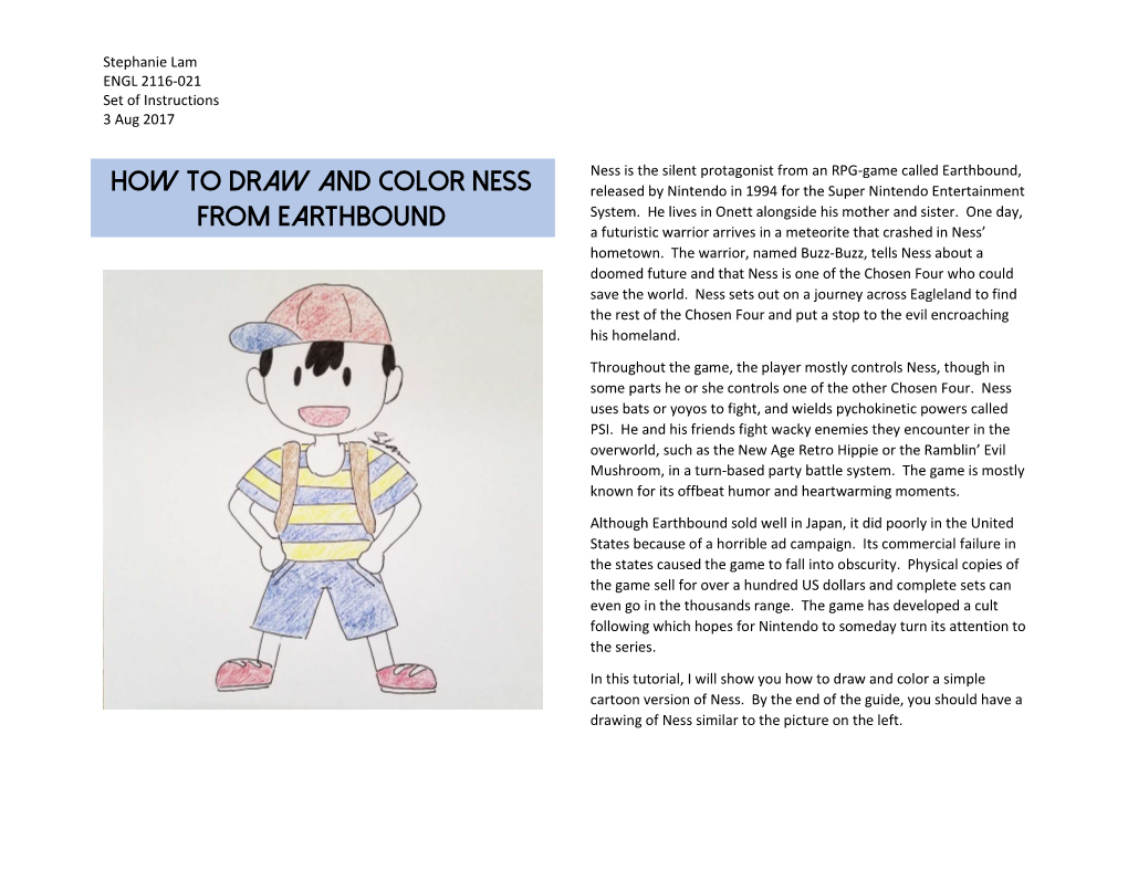 How to Draw and Color Ness from Earthbound