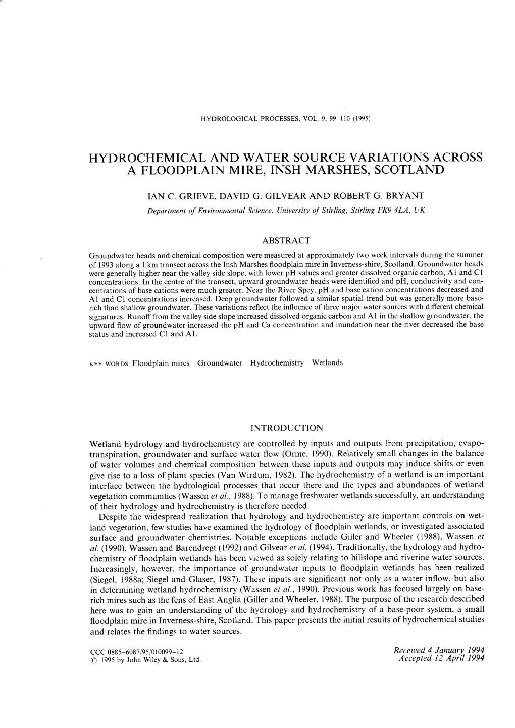 Hydrochemical and Water Source Variations Across A