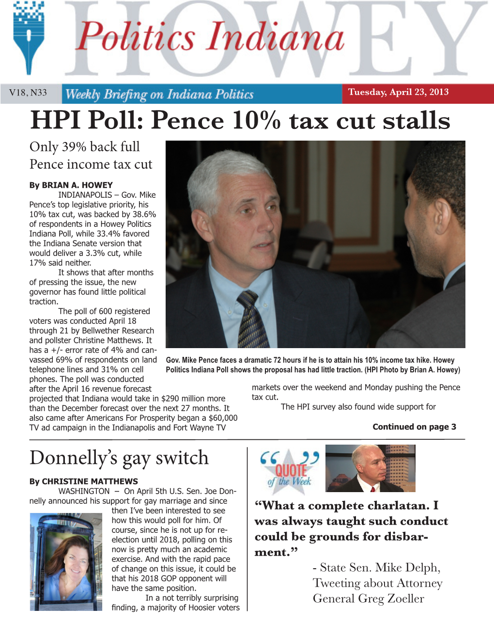 HPI Poll: Pence 10% Tax Cut Stalls Only 39% Back Full Pence Income Tax Cut by BRIAN A