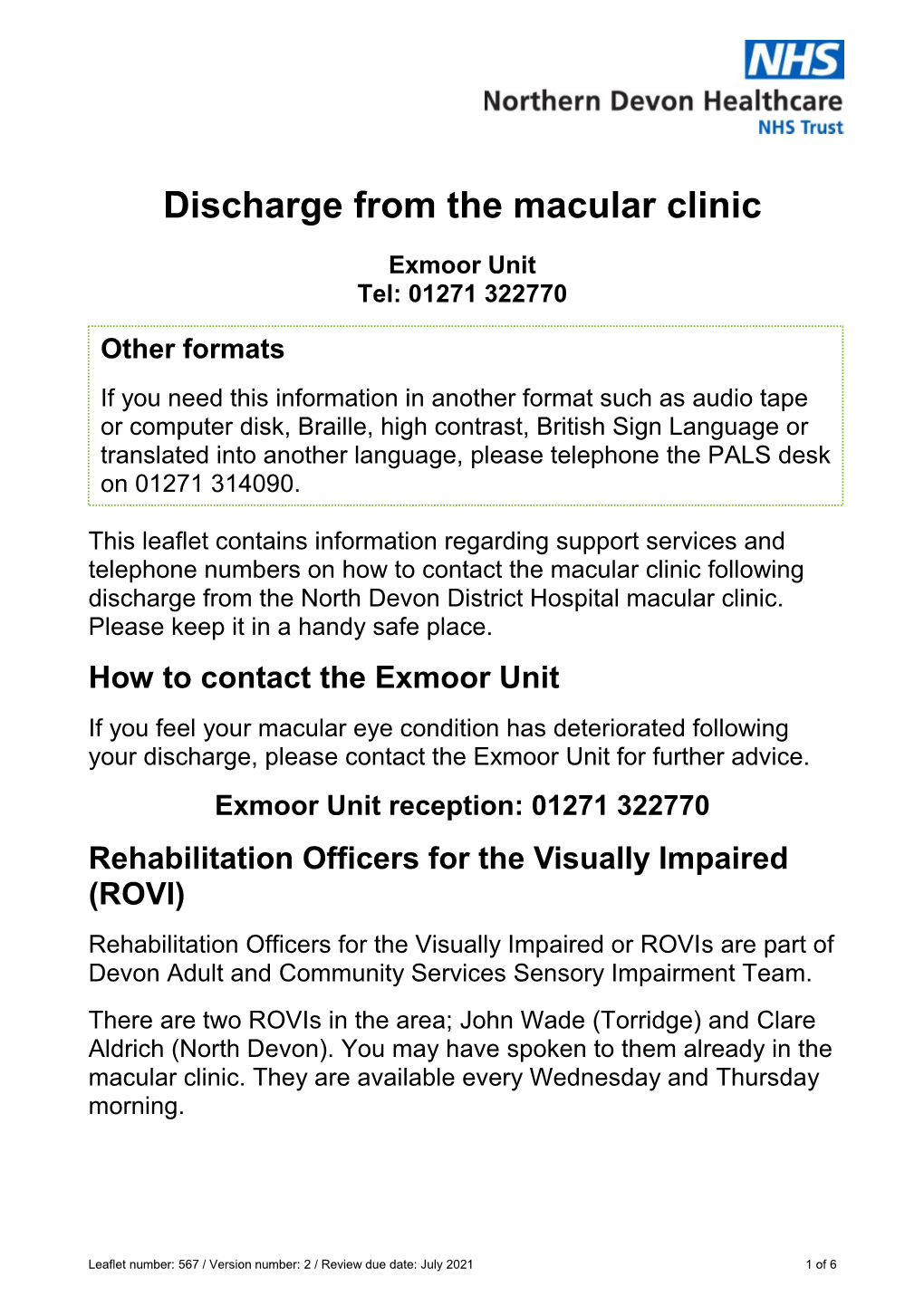 Discharge from the Macular Clinic