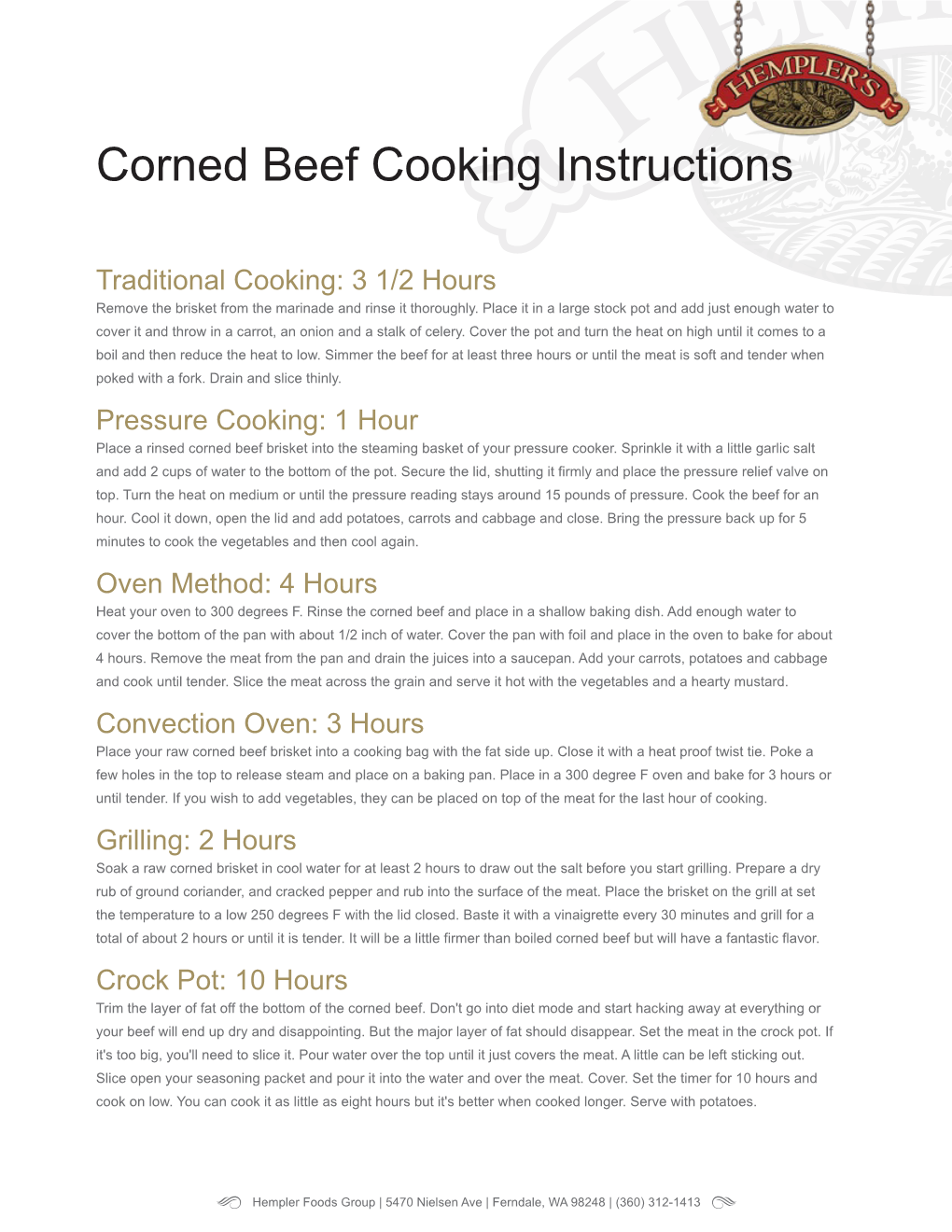 Corned Beef Cooking Instructions