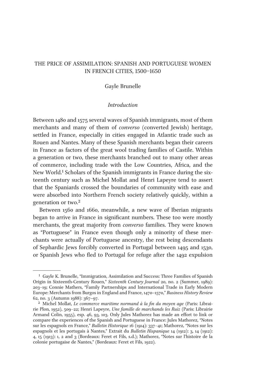 Spanish and Portuguese Women in French Cities, 1500–1650