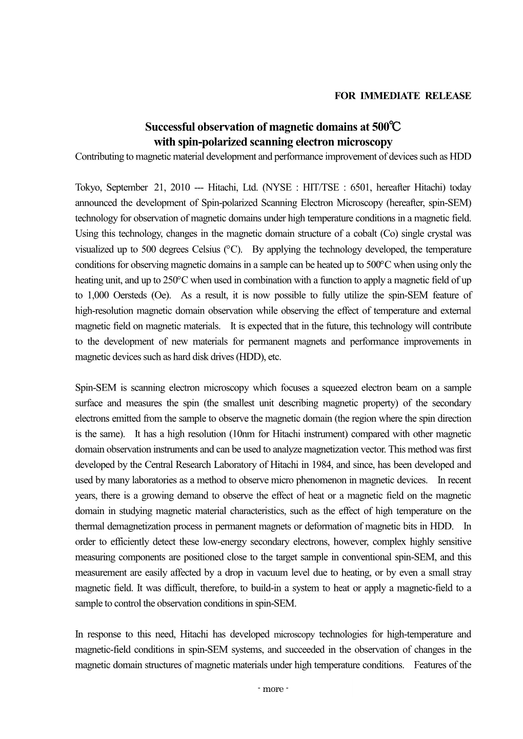 Successful Observation of Magnetic Domains at 500℃ with Spin