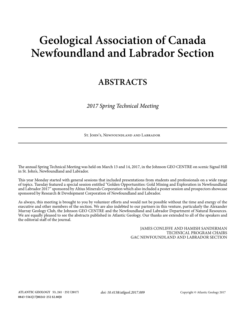 Geological Association of Canada Newfoundland and Labrador Section