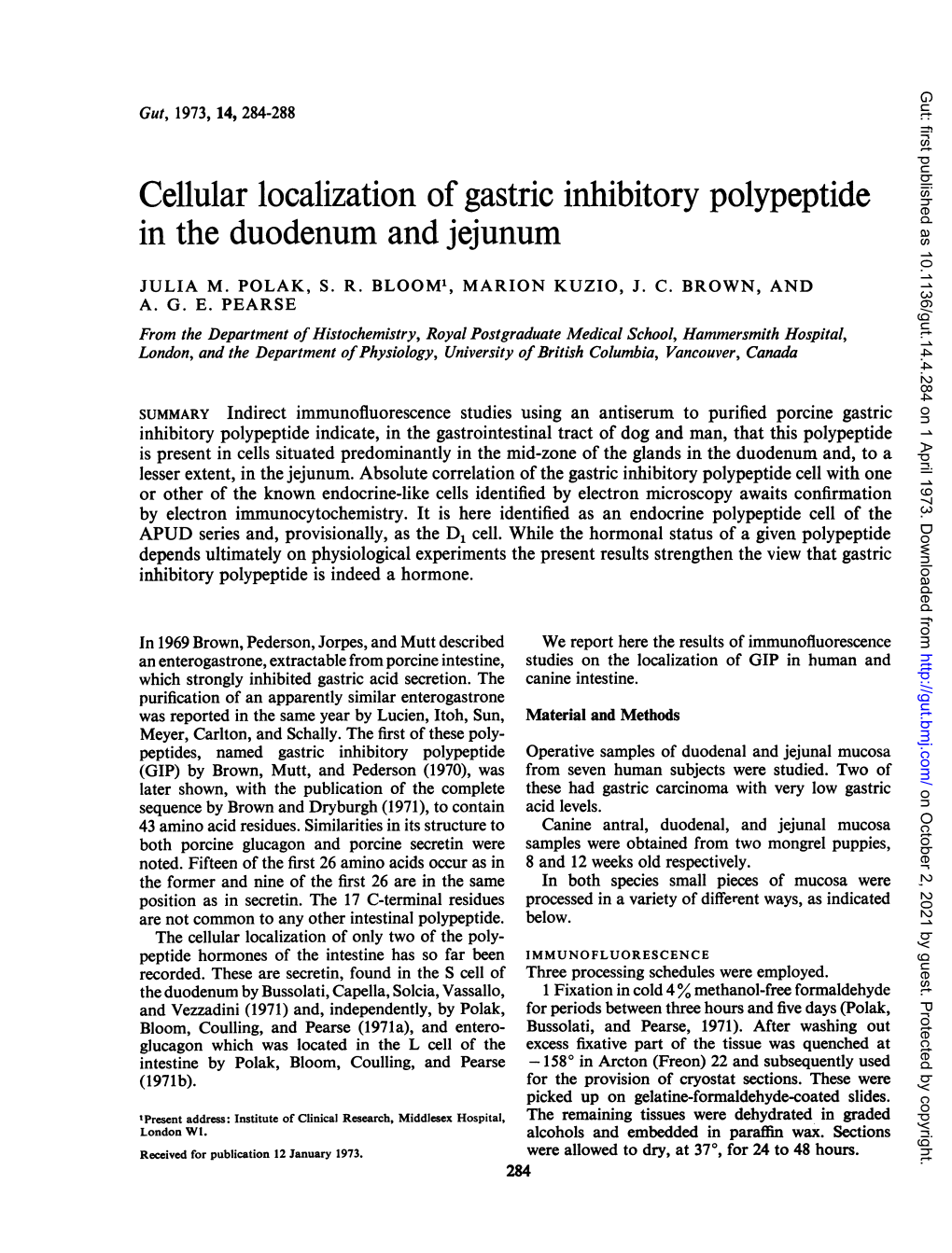 Cellular Localization of Gastric Inhibitory Polypeptide in the Duodenum and Jejunum