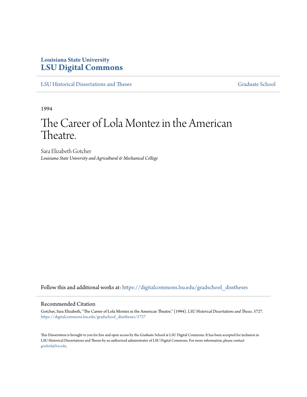 The Career of Lola Montez in the American Theatre