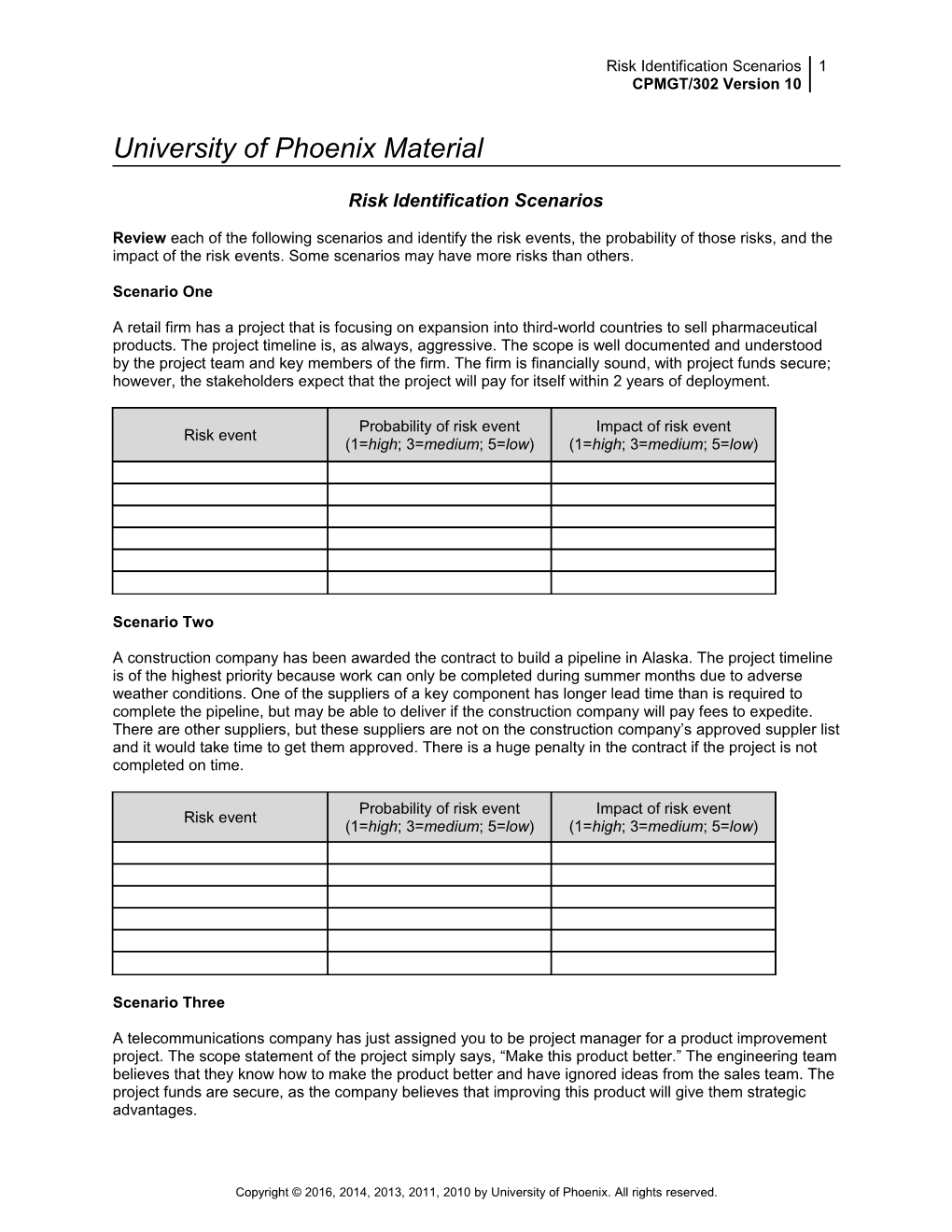 Risk Identification Scenarios