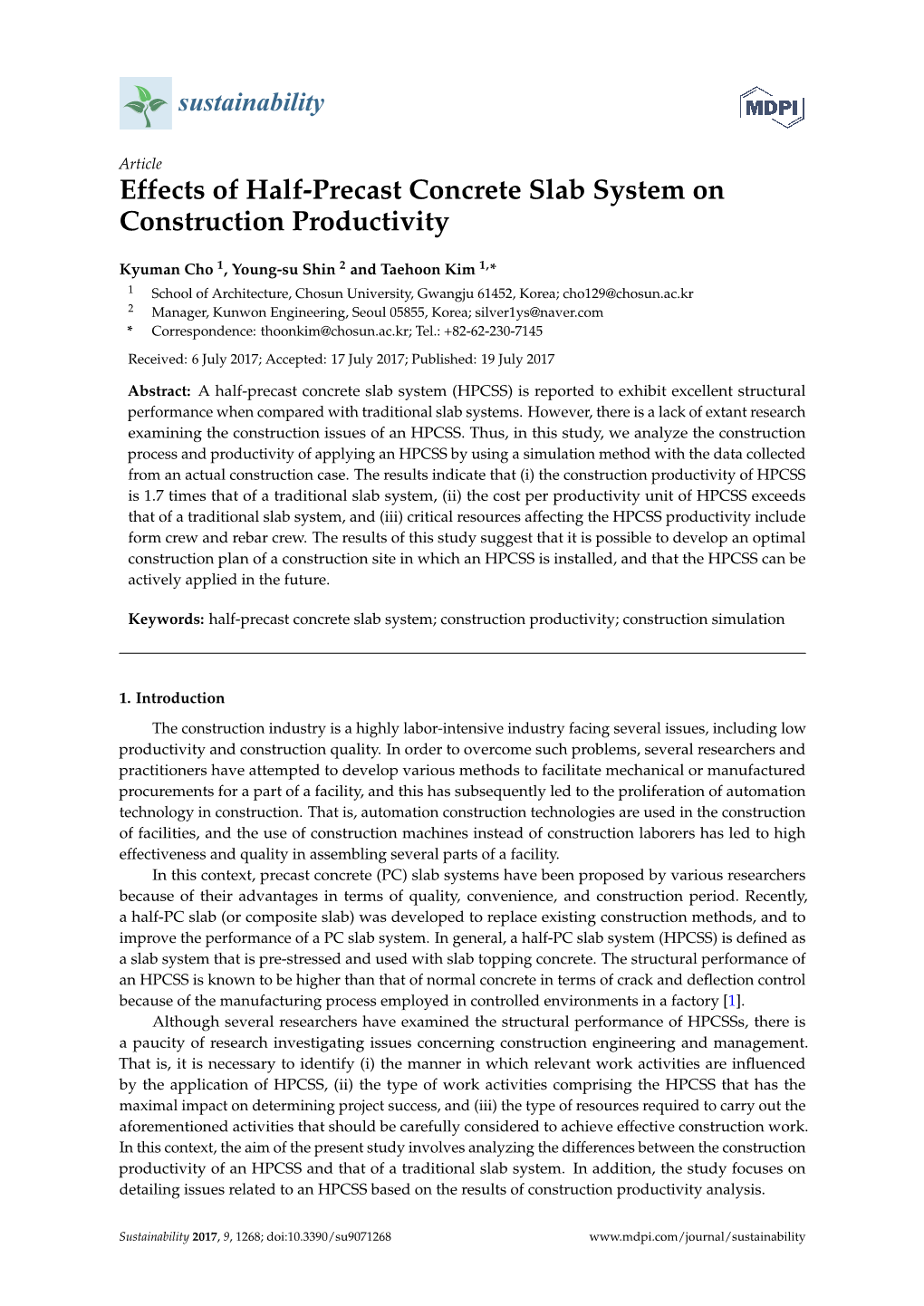 Effects of Half-Precast Concrete Slab System on Construction Productivity