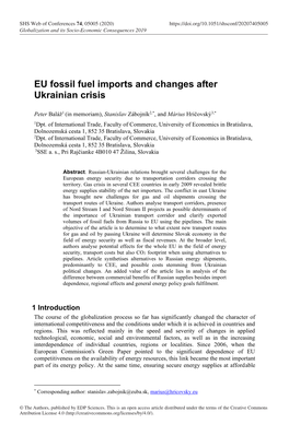 EU Fossil Fuel Imports and Changes After Ukrainian Crisis