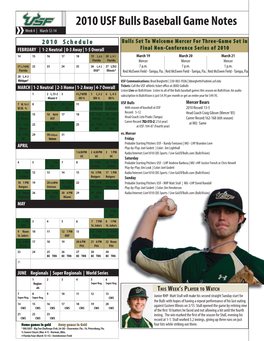 2010 USF Bulls Baseball Game Notes