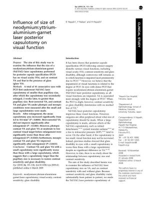 Influence of Size of Neodymium:Yttrium-Aluminium-Garnet Laser Posterior Capsulotomy on Visual Function