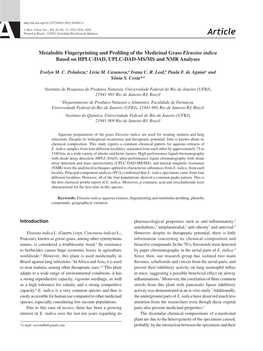 Metabolite Fingerprinting and Profiling of the Medicinal Grass Eleusine