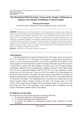 The Ghanashyam Dol in Sivasagar, Assam and the Temples of Bishnupur in Bankura, West Bengal: Establishing a Cultural Linkage