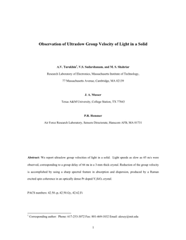 Observation of Ultraslow Group Velocity of Light in a Solid