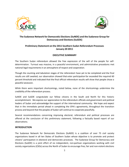 The Sudanese Network for Democratic Elections (Sunde) and the Sudanese Group for Democracy and Elections (Sugde) Preliminary