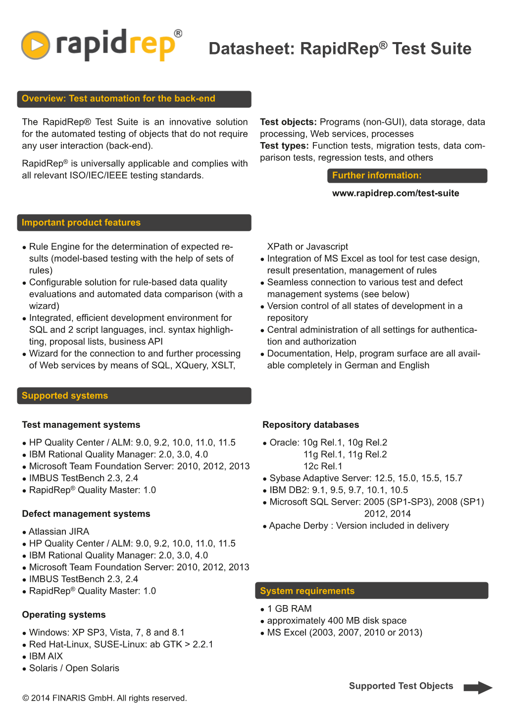 Datasheet: Rapidrep® Test Suite