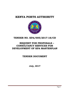 Tender No. Kpa/005/2017-18/Cd Request For
