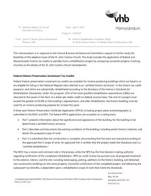 This Memorandum Is in Response to the Central Business Architectural Committee’S Request to Further Study the Feasibility of the Adaptive Reuse of the St