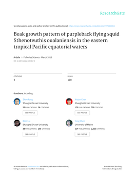 Beak Growth Pattern of Purpleback Flying Squid Sthenoteuthis Oualaniensis in the Eastern Tropical Pacific Equatorial Waters