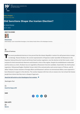 Did Sanctions Shape the Iranian Election? | the Washington Institute